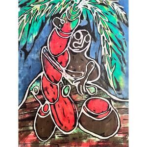 Original Art Paper Batik, Palm Wine Taper, Vintage 1995